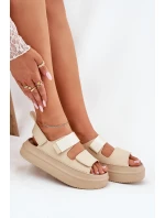 Dámské sandály na platformě se suchým zipem béžové model 21696233 - Boto