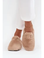 Futrzane Klapki Damskie Na Platformie Z Paskiem I Klamrą Beżowe Noraline