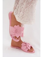 Dámské ploché pantofle s ozdobnými květinami Růžové Elzoria