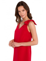 K128 Jednoduché šaty áčkového strihu s mašľou - červené