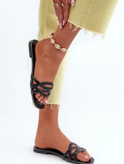 Dámske papuče z ekokože na plochom podpätku, čierne, Moldela