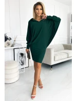 Dámske netopierie šaty vo fľaškovo zelenej farbe s kapucňou 400-1