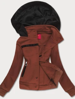 Hnedá krátka dámska mikina na zips (amg-63)