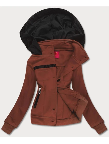 Hnedá krátka dámska mikina na zips (amg-63)