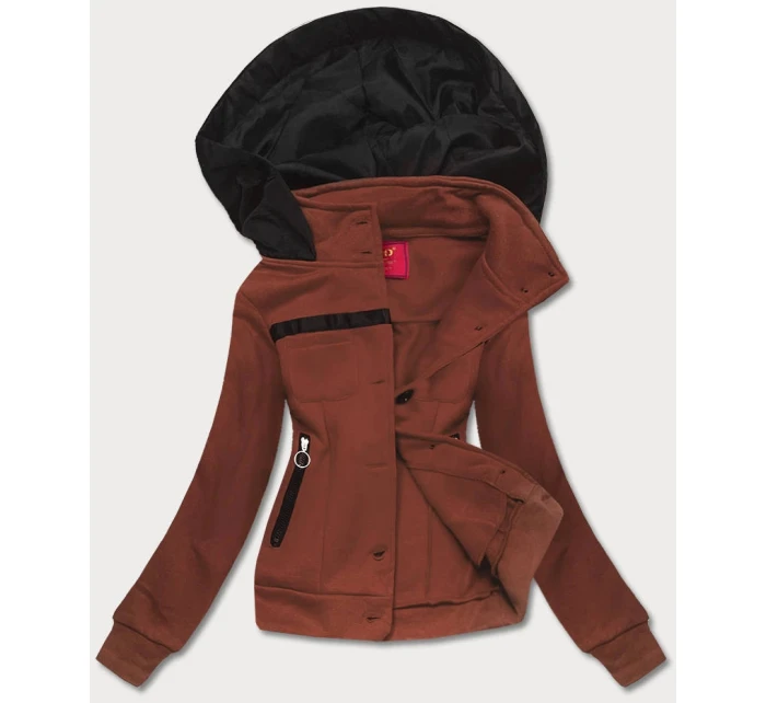 Hnedá krátka dámska mikina na zips (amg-63)