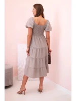 Dámské viskózové šaty s nabíranými rukávy a volánkovým topem fango