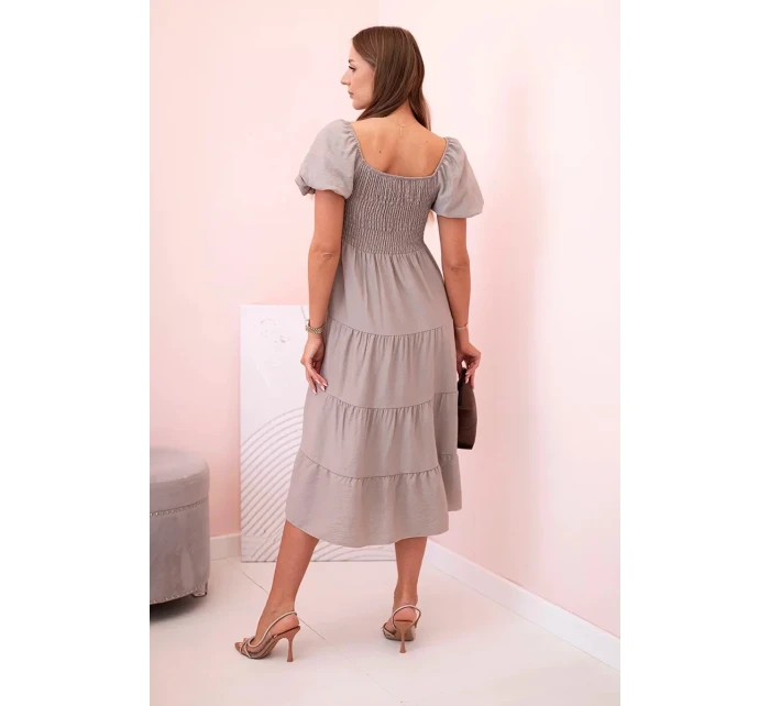 Dámské viskózové šaty s nabíranými rukávy a volánkovým topem fango