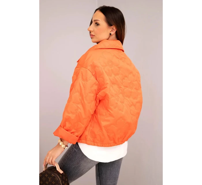 Dámska jarná prešívaná bunda s kvetinovým vzorom oranžová