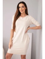 Dámské bavlněné šaty s 3/4 rukávem a kapsami béžové