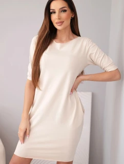 Dámské bavlněné šaty s 3/4 rukávem a kapsami béžové