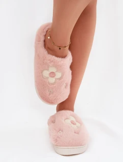 Kožešinové pantofle s květinami Růžové Selinne