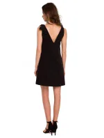 K128 Jednoduché šaty áčkového strihu s mašľou - čierne K128 Jednoduché šaty áčkového strihu s mašľou - čierne