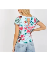 Dámská halenka WN BZ model 18837891 Světle modrá s květy RUE PARIS - FPrice Dámská halenka WN BZ model 18837891 Světle modrá s květy RUE PARIS - FPrice