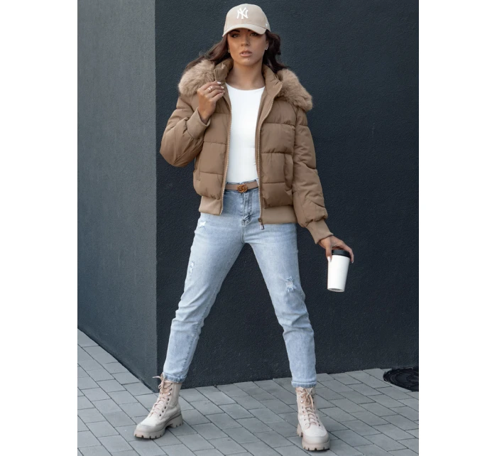 Dámská prošívaná zimní bunda s kožešinou camel Dstreet model 21979212 - FashionStreet