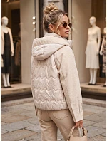 Kurtka damska pikowana z odpinanym kapturem beżowa model 22347617 - FashionStreet