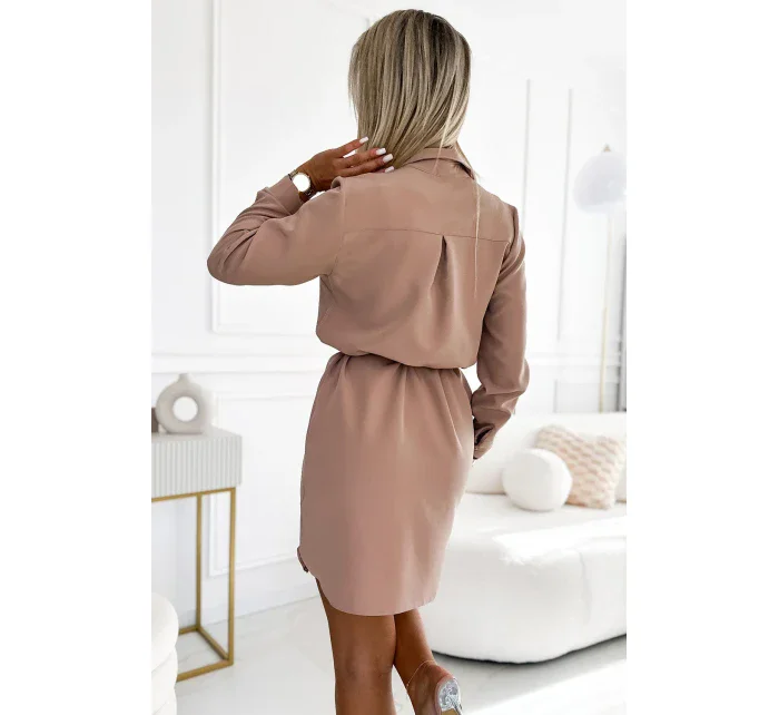 284-2 CAMILLE Košeľové šaty s vreckami a kravatou - BEACH