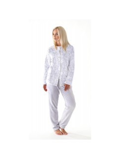 FLORA 6356 teplé pyžamo holubica sivá gombík XL pohodlné domácí oblečení 9102 šedý tisk na bílé