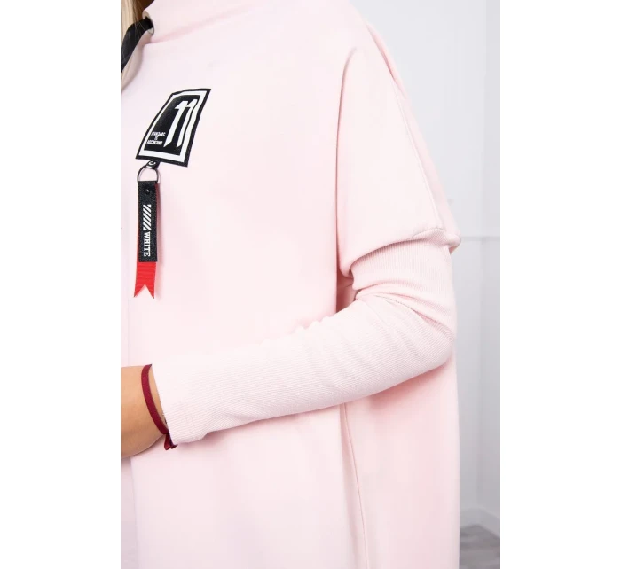Oversize mikina s asymetrickými boky pudrově růžová
