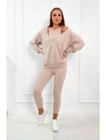 model 18753509 set halenka + top + legíny béžová - K-Fashion