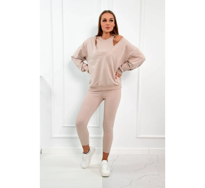 model 18753509 set halenka + top + legíny béžová - K-Fashion