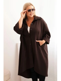 Dámský plášť Plus Size Punto s bavlnou a knoflíky hnědá