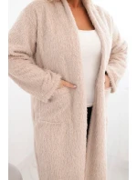 Dámský kabát Plus Size z viskózy bez zapínání s kapsami béžový