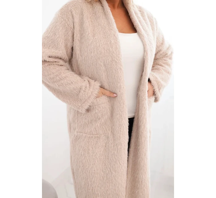 Dámský kabát Plus Size z viskózy bez zapínání s kapsami béžový