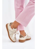 Niskie Sneakersy Damskie Z Koronką Panterka Beżowe Zielle