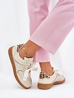 Niskie Sneakersy Damskie Z Koronką Panterka Beżowe Zielle