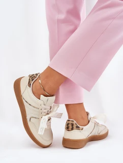 Niskie Sneakersy Damskie Z Koronką Panterka Beżowe Zielle
