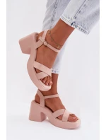 Dámské sandály na masivním podpatku z eko semiše světle růžové model 21998020 - Boto