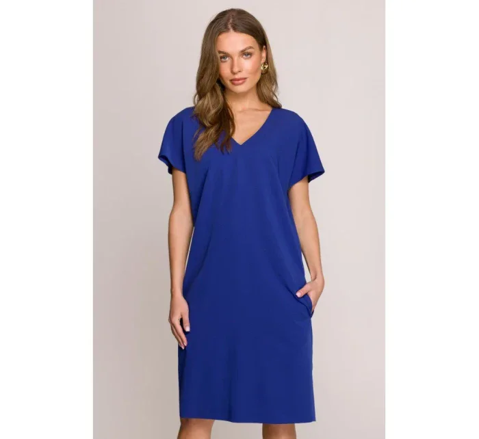 S392 Šaty voľného strihu s výstrihom do V - kráľovská modrá S392 Šaty voľného strihu s výstrihom do V - kráľovská modrá