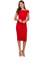 K001 Pletené šaty na ramená - červené K001 Pletené šaty na ramená - červené