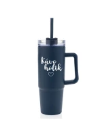 KÁVOHOLIK - modrý cestovní termohrnek s průhledným víčkem 900 ml