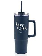 KÁVOHOLIK - modrý cestovní termohrnek s průhledným víčkem 900 ml