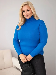 Dámský viskózový svetr Plus Size s rolákem v klasickém střihu chabrový modrý