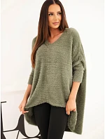 Dámský svetr Plus Size s výstřihem do V khaki
