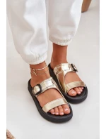 Skórzane Klapki Damskie Na Platformie Zazoo 3024 Złote