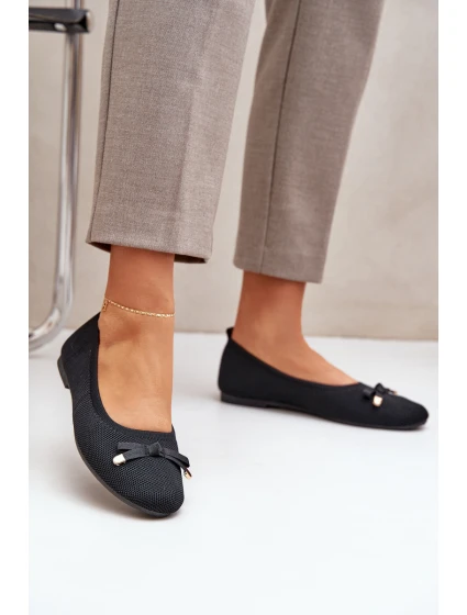 Siateczkowe Baleriny Z Kokardką Czarne Bianila Siateczkowe Baleriny Z Kokardką Czarne Bianila