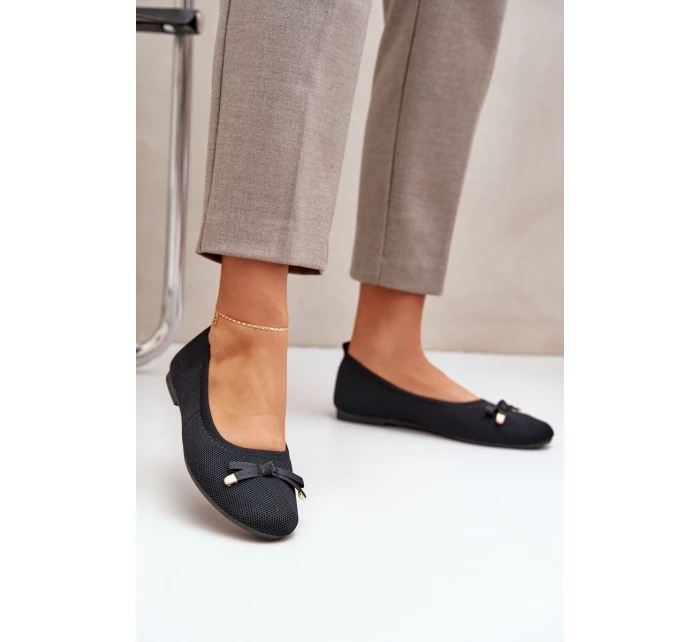 Siateczkowe Baleriny Z Kokardką Czarne Bianila Siateczkowe Baleriny Z Kokardką Czarne Bianila