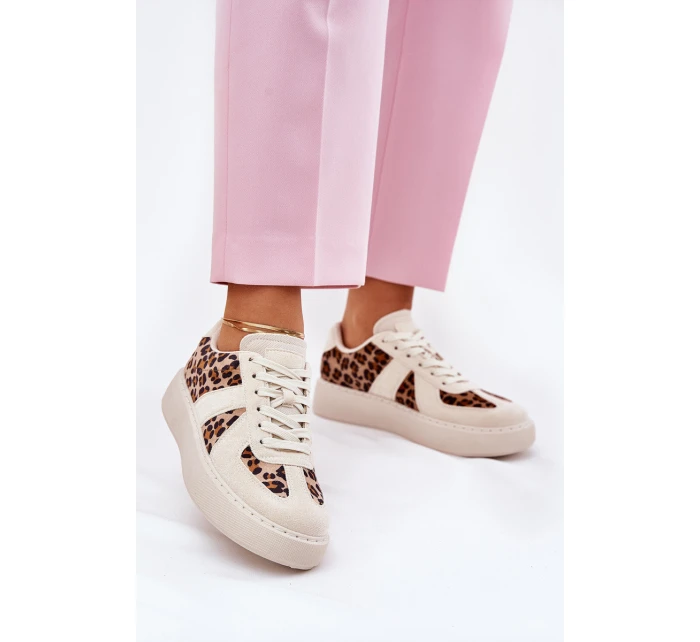 Dámské sneakers s leopardím vzorem na platformě béžové model 21689446 - Boto Dámské sneakers s leopardím vzorem na platformě béžové model 21689446 - Boto