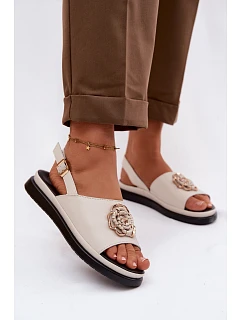 Kožené dámské sandály s ozdobným detailem D&A model 22101395 Béžové - S.Barski