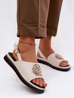 Kožené dámské sandály s ozdobným detailem D&A model 22101395 Béžové - S.Barski