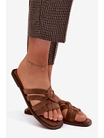 Dámské ploché sandály s pásky semišové hnědé model 22125719 - Boto