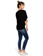 B048 Blúzka nadmernej veľkosti so zavinovacími detailmi - čierna B048 Blúzka nadmernej veľkosti so zavinovacími detailmi - čierna