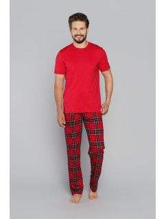 Pánske pyžamo Narwik, krátky rukáv, dlhé nohavice - červená/potlač