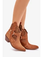 Semišové otvorené kovbojské topánky na podpätku Zazoo 2994 Camel