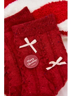 Dámske vianočné ponožky s mašľami - červené (vlna alpaka)