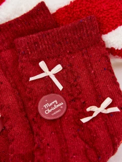 Dámske vianočné ponožky s mašľami - červené (vlna alpaka)