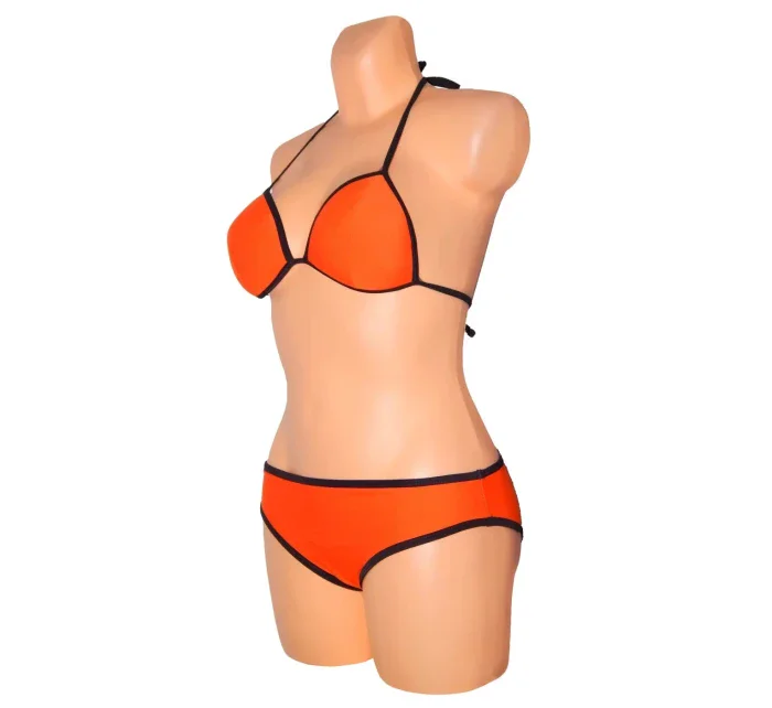 Dámske plavky dvojdielne sexi bikiny TRIANGLE zdobené čiernymi lemami oranžové - Oranžová - OEM Dámske plavky dvojdielne sexi bikiny TRIANGLE zdobené čiernymi lemami oranžové - Oranžová - OEM